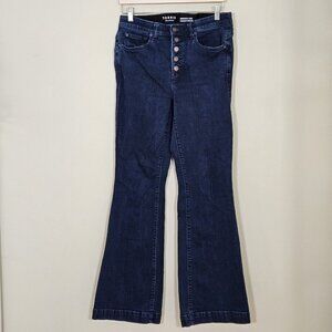 Torrid Jeans Women 12 Tall Blue Bombshell Flare Button Fly Stretch Denim Boho